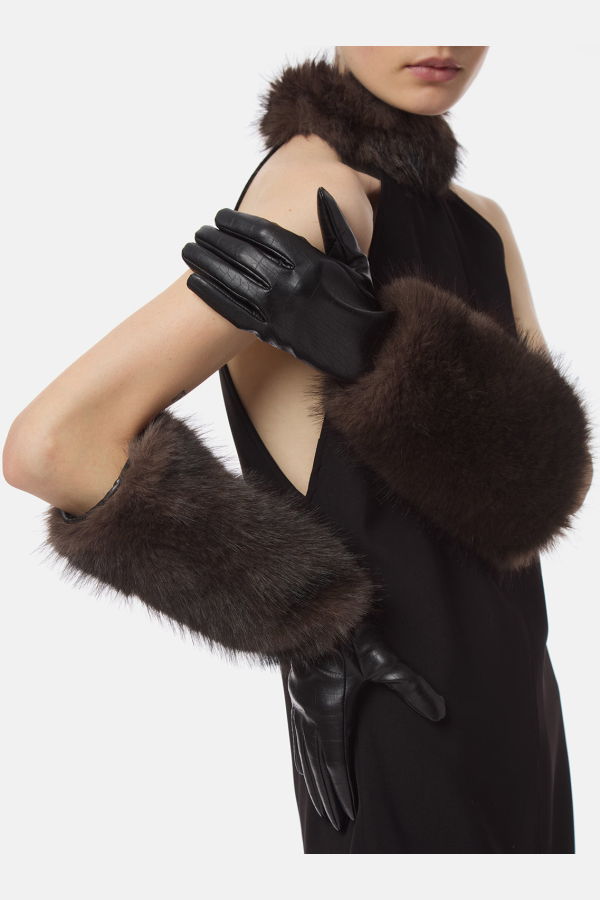 APPARIS Robi Sable Gloves - Noir Croc/Fauve Multi
