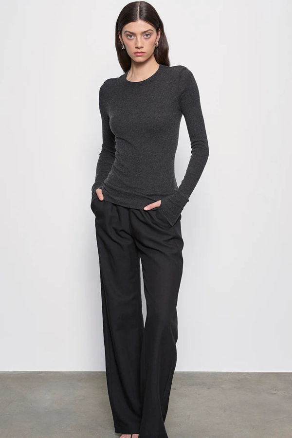 Enza Costa Fine Cashmere Easy Cuffed Crew Long Sleeve Top