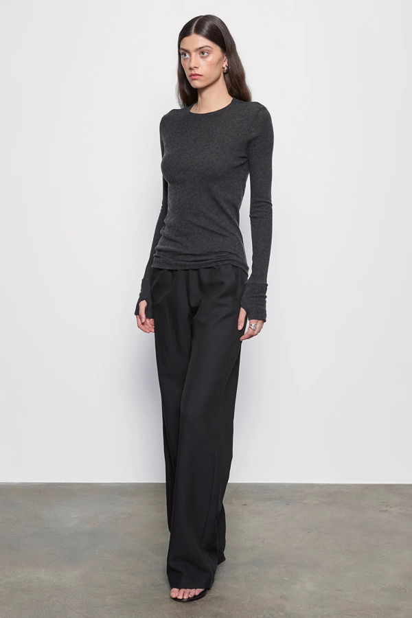 Enza Costa Fine Cashmere Easy Cuffed Crew Long Sleeve Top