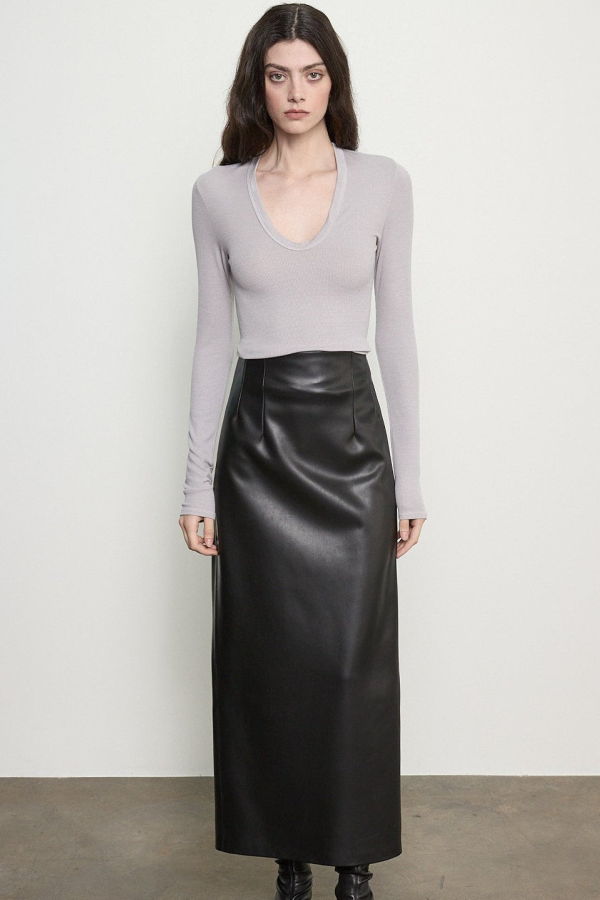 Enza Costa Fluid Silk Rib Essential U Long Sleeve Top
