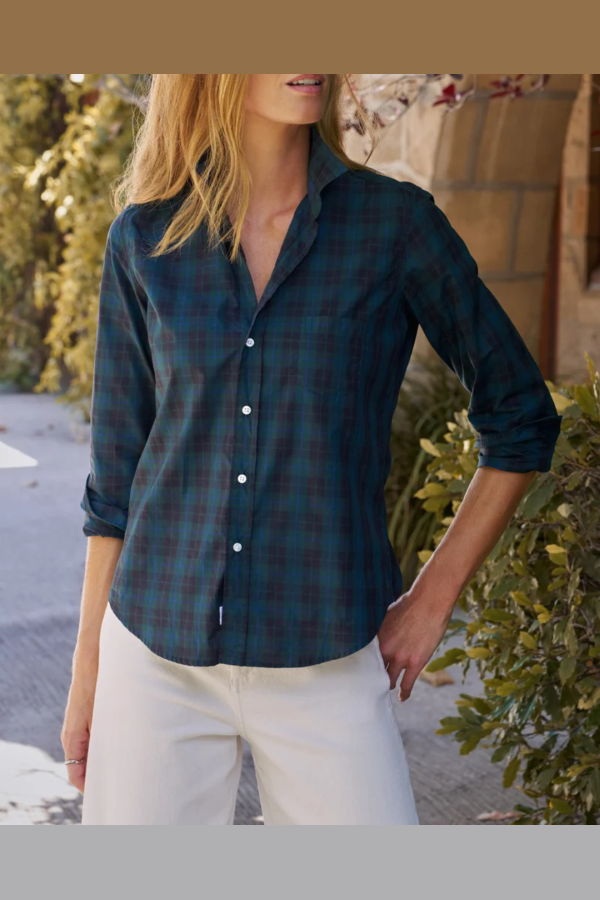 Frank & Eileen Barry Tailored Button-Up Shirt - Green / Black / Blue Plaid