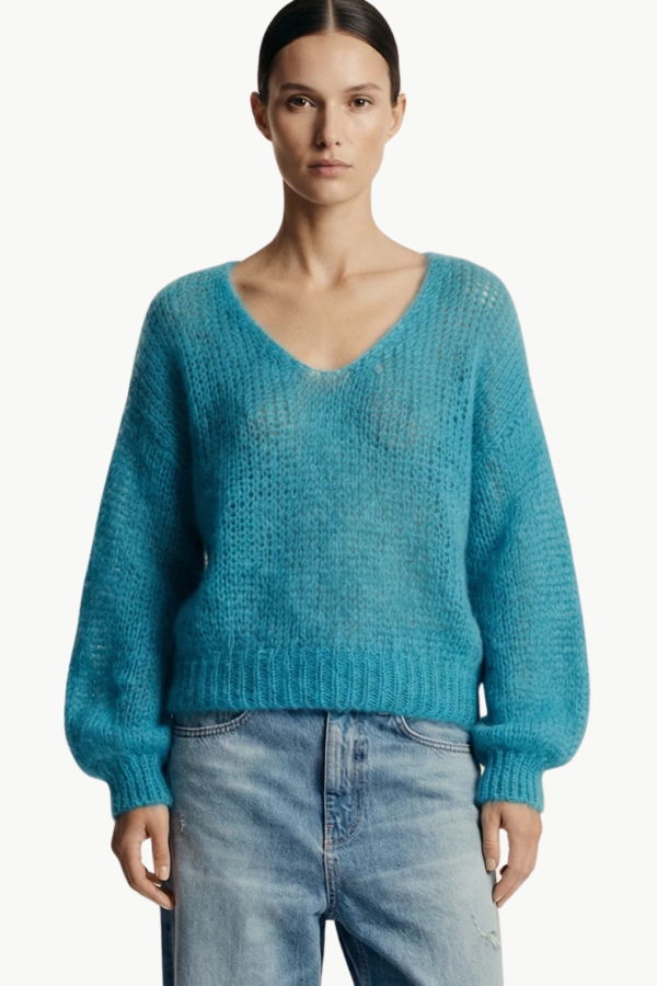 AMERICAN DREAMS Milana Long Sleeve Mohair Knit Sweater - Aqua Blue