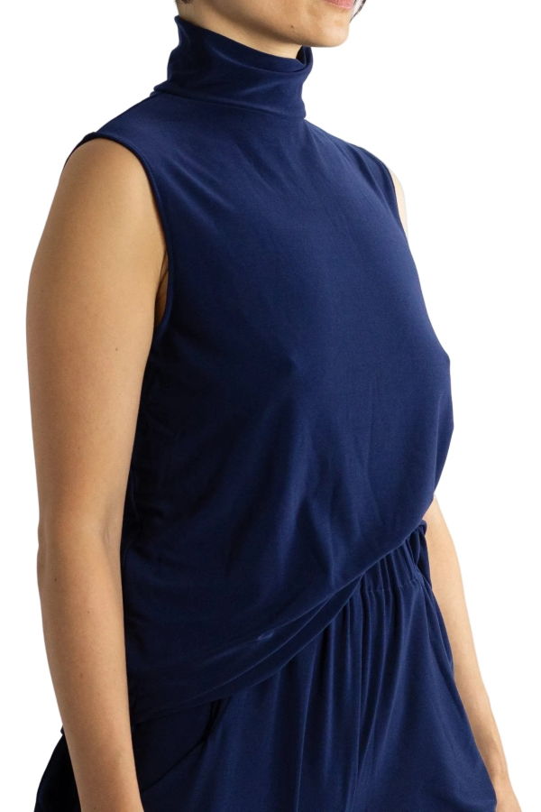 Meg Sleeveless Turtleneck Top - Navy