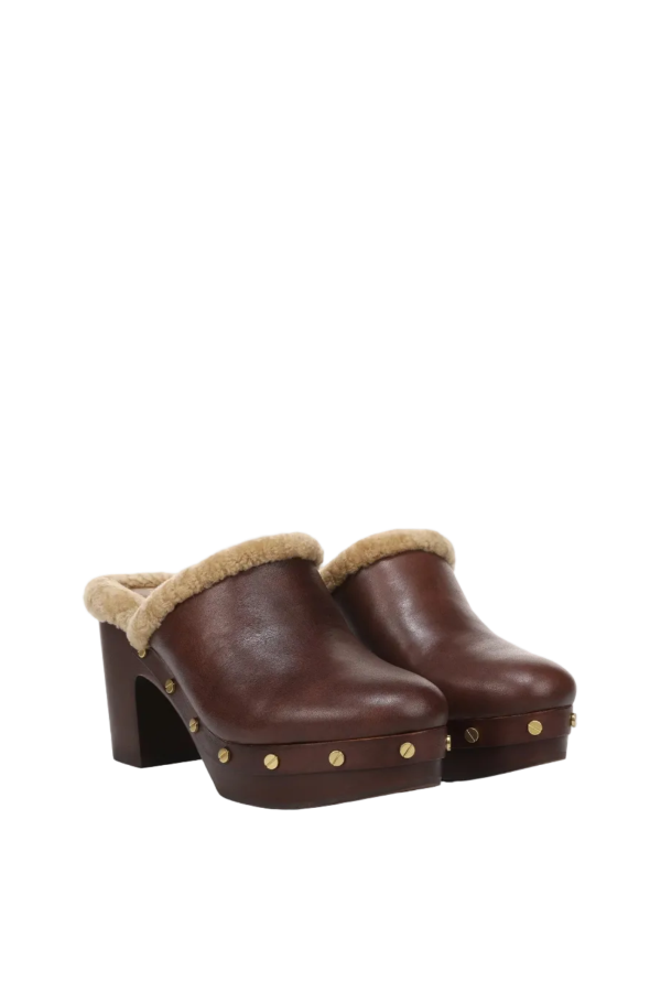 Veronica Beard Larken Shearling Clog - Mahogany