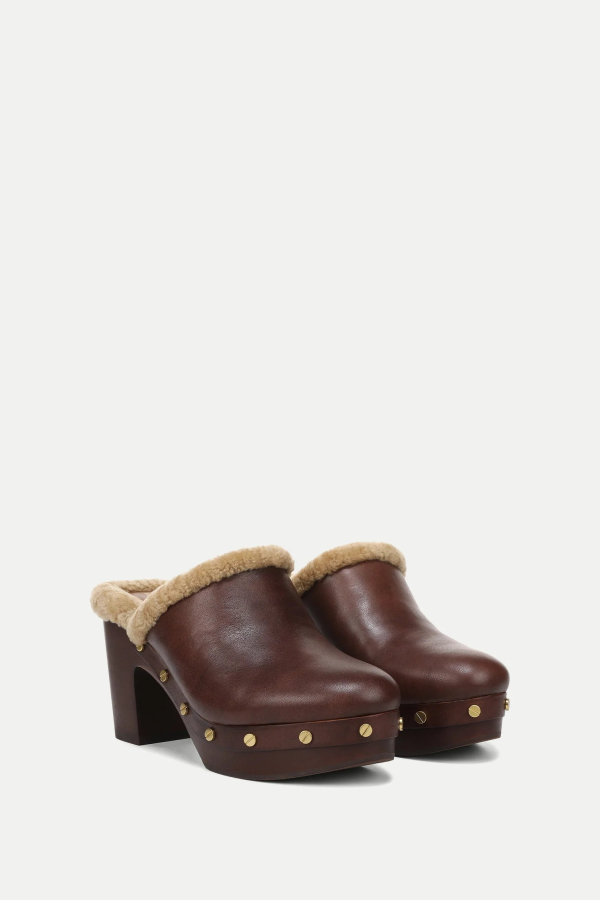 Veronica Beard Larken Shearling Clog - Mahogany