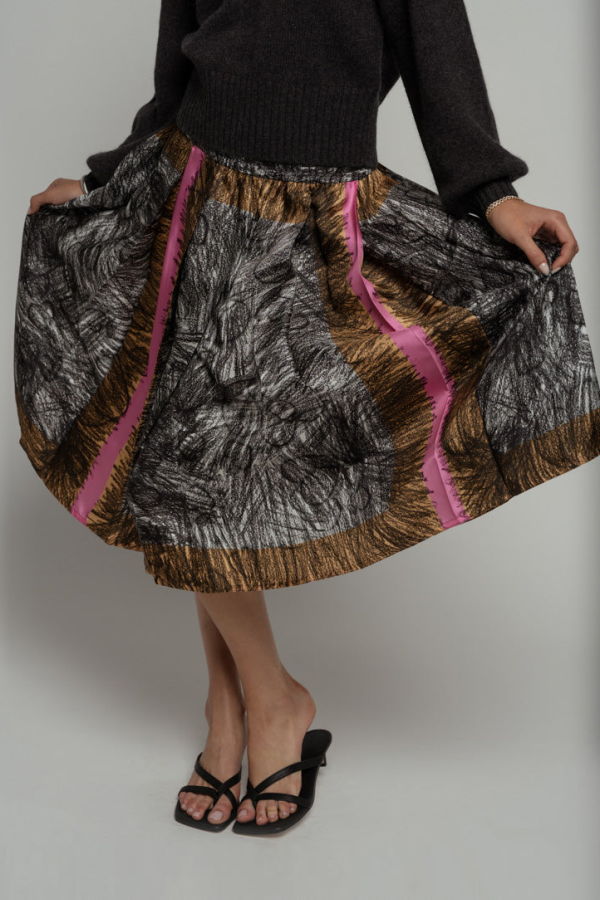 Odeeh Foulard Scribbles Silk Skirt - Black/White