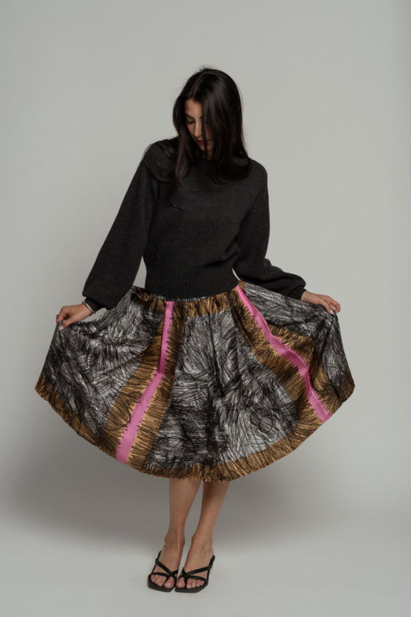 Odeeh Foulard Scribbles Silk Skirt - Black/White
