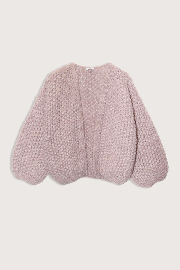 Maiami Chunky Alpaca Pearl Pattern Bomber Cardigan - Grey Rose