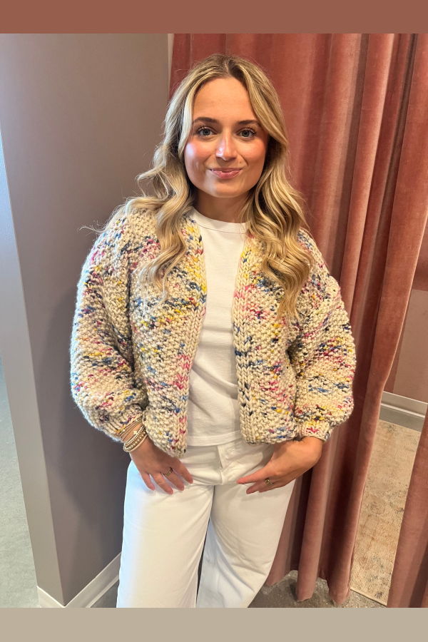 Maiami Merino Pearl Pattern Bomber Cardigan