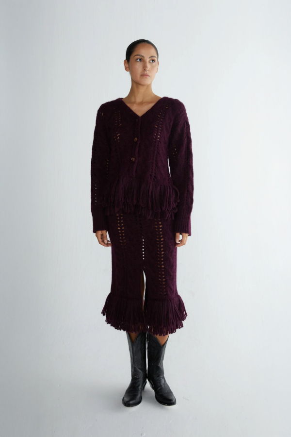 Mozhdeh Matin Sola Fringe Cardigan - Burgundy