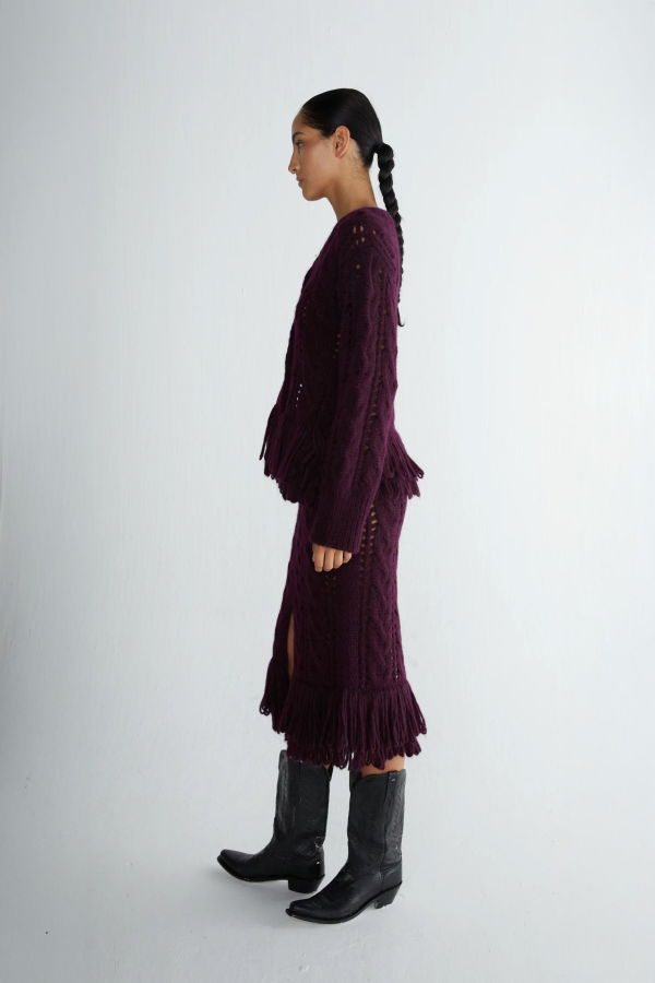 Mozhdeh Matin Sola Fringe Cardigan - Burgundy