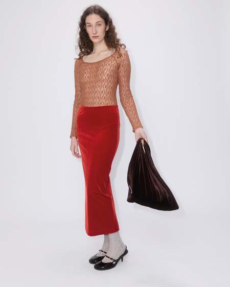 Simone Wild Velvet Volant Capri Pants - Wine | Garmentory