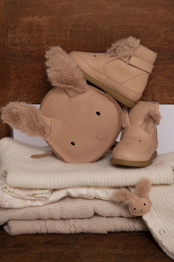 KIDS Donsje Dubu Exclusive Fluffy Bunny Shoes - Light Rust Leather