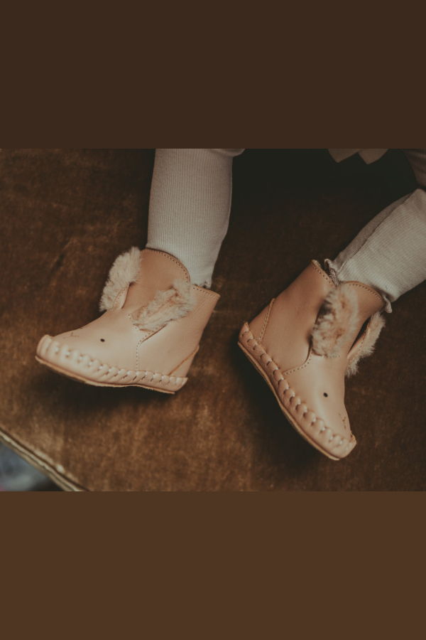 KIDS Donsje Kapi Exclusive Fluffy Bunny Booties - Light Rust Leather