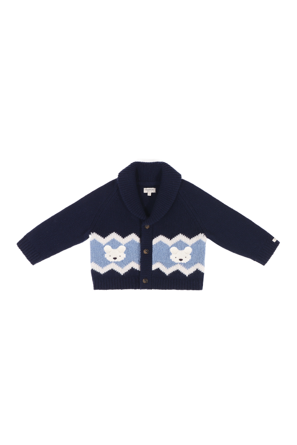 KIDS Donsje Kwinten Merino Wool Polar Bears Cardigan - Navy Blue