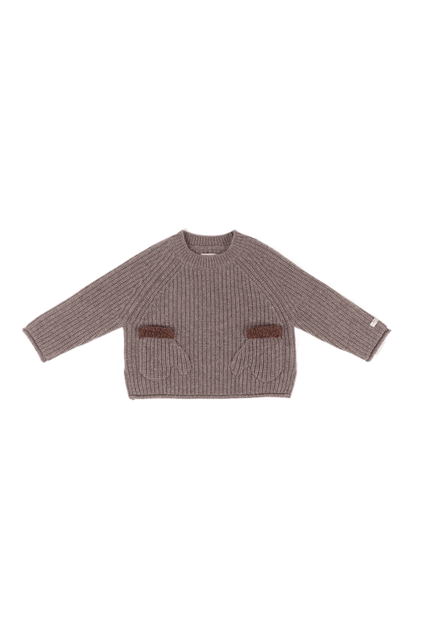 KIDS Donsje Pawien Merino Wool Sweater - Dark Taupe Melange