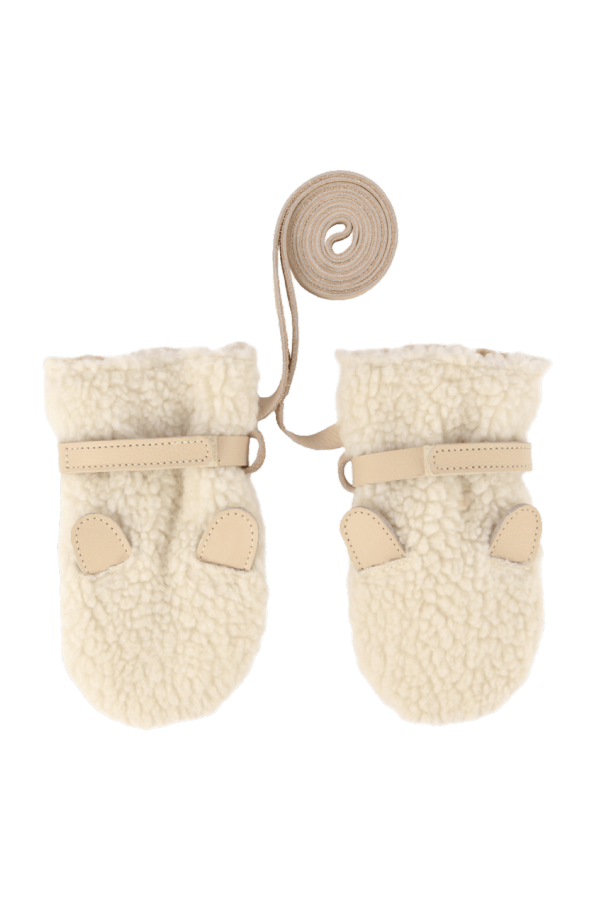 KIDS Donsje Richy Polar Bear Mittens - Off White Curly Faux Fur