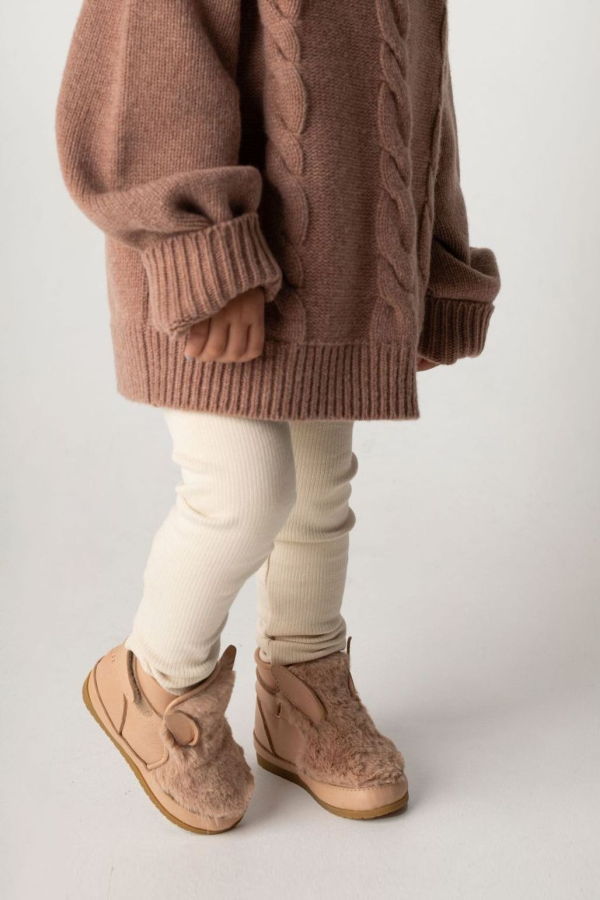 KIDS Donsje Roumi Fluffy Bunny Shoes - Warm Beige Soft Faux Fur