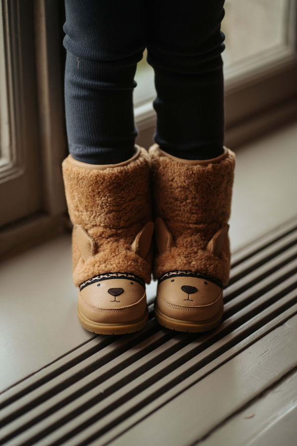 KIDS Donsje Wadou Alpaca Boots - Beige Curly Sheep Wool