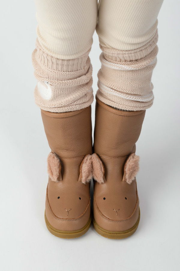 KIDS Donsje Wadudu Exclusive Fluffy Bunny Boots - Hazelnut Leather