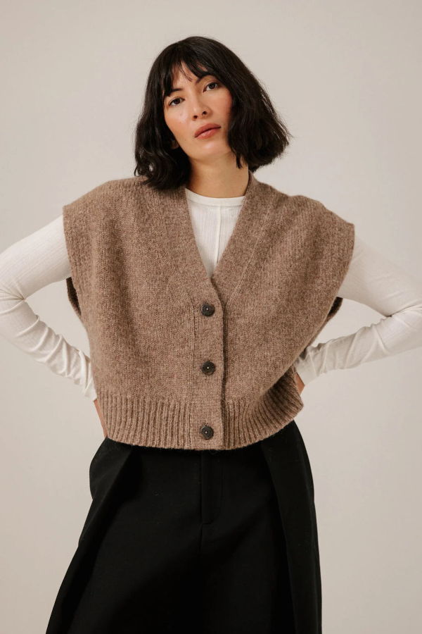 Bare Knitwear Buttoned Alpaca Gilet - Dark Fawn