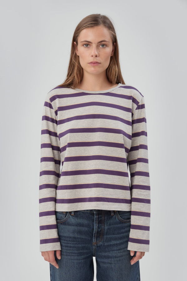 Still Here Stripe Tee - Purple & Grey
