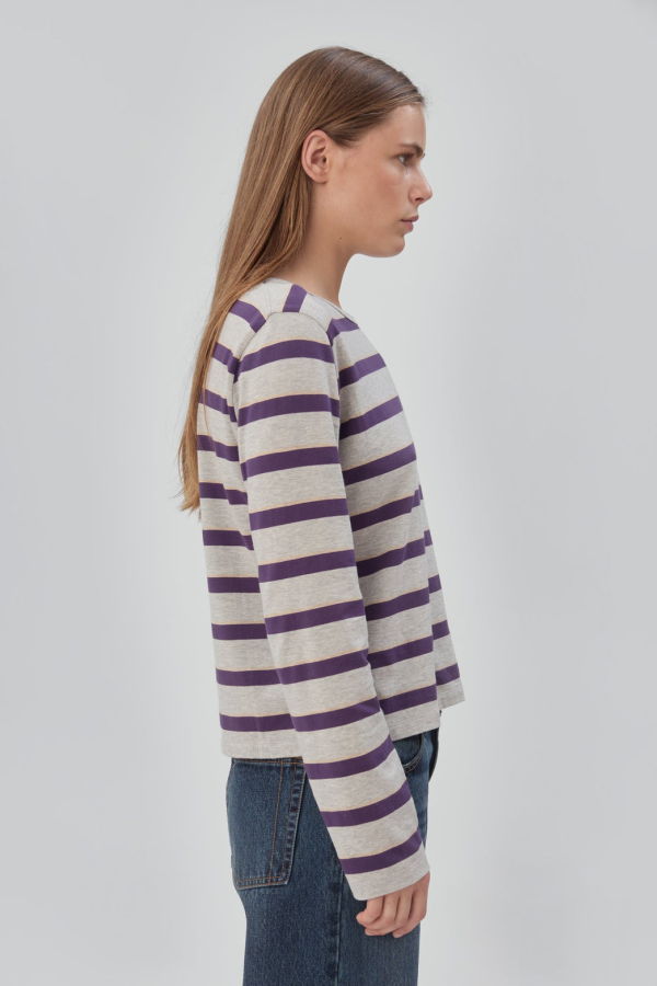 Still Here Stripe Tee - Purple & Grey