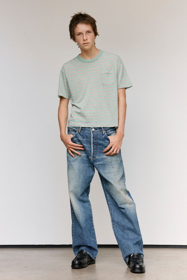 Visvim Stripe Fine Wool Jumbo Border Tee S/S - Green