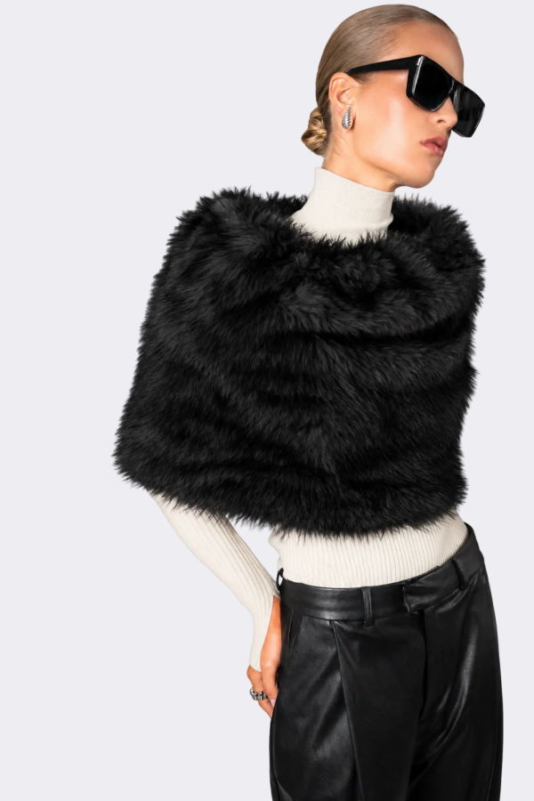 Nonchalant Label Pascale Faux Fur Shawl - Black