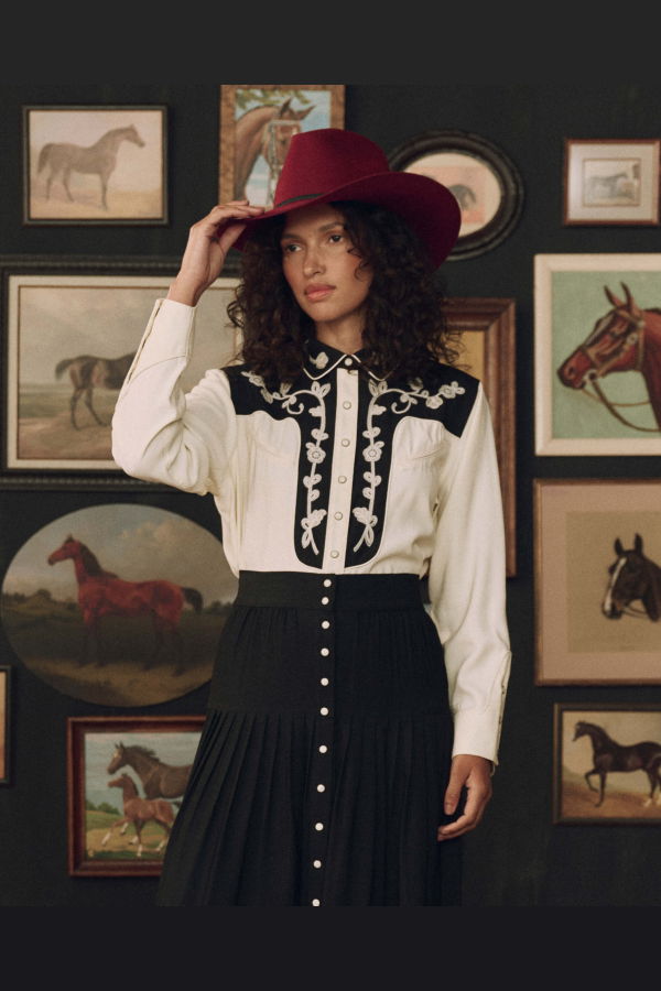 The Great. The Color Block Embroidered Western Shirt