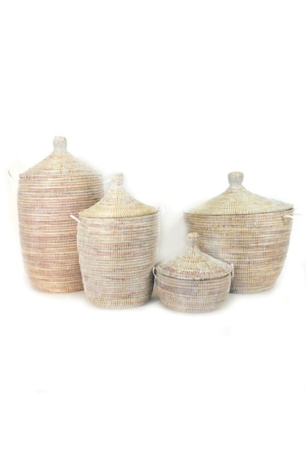Mbare Dou Lid Storage Basket - Monochrome White