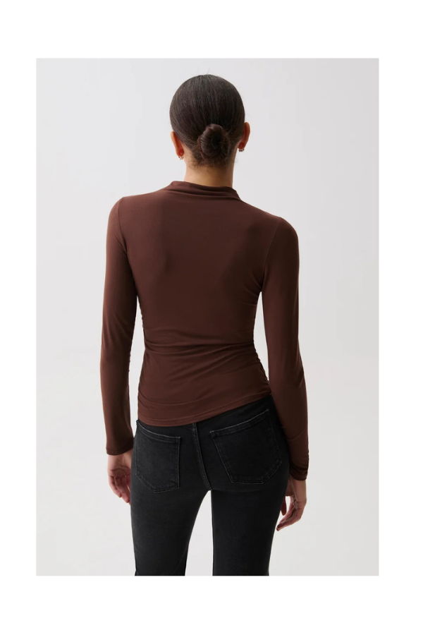Pistola Nathalia Long Sleeve Draped Mock Neck Top - Woodland Brown