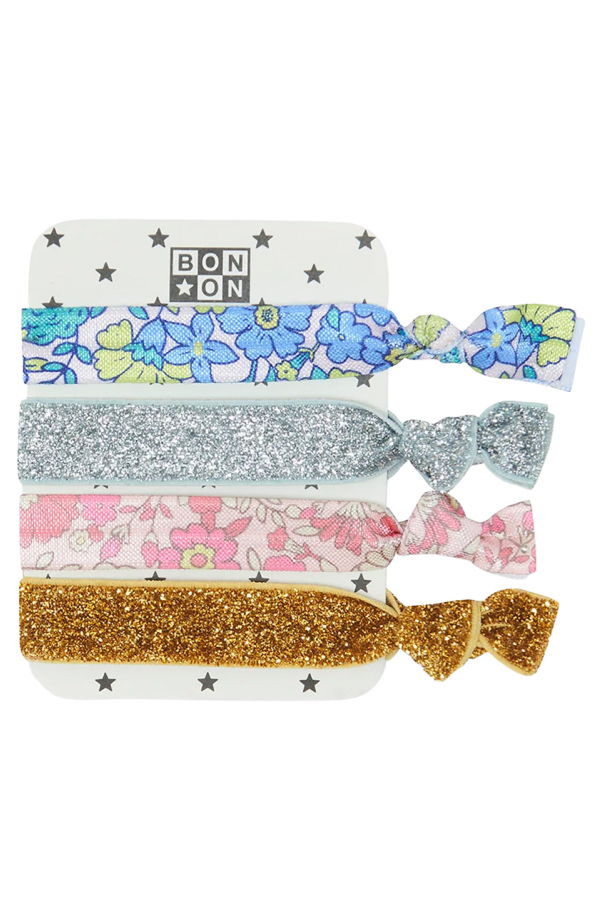 KIDS Bonton Set of Four Glitter Flower Hair Elastics - Multicolour