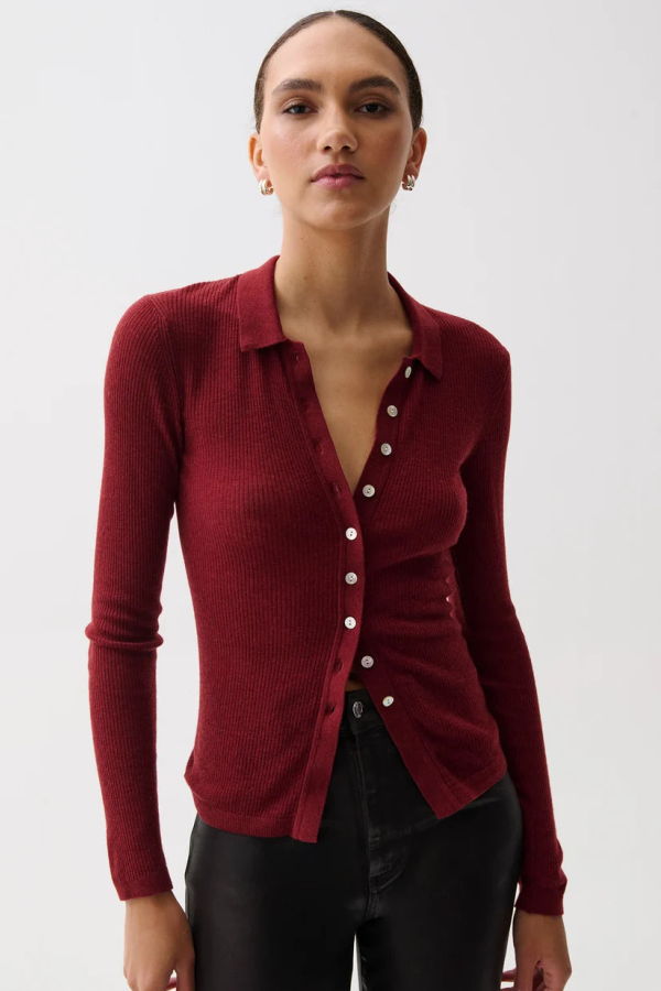 Pistola Korey Merino Blend Featherweight Rib Cardigan - Barolo
