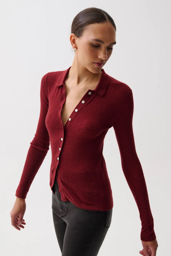 Pistola Korey Merino Blend Featherweight Rib Cardigan - Barolo