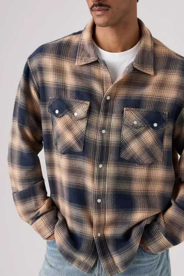 Levi's Long Sleeve Boxy Western Pier 89 Plaid Shirt - Blue Cream