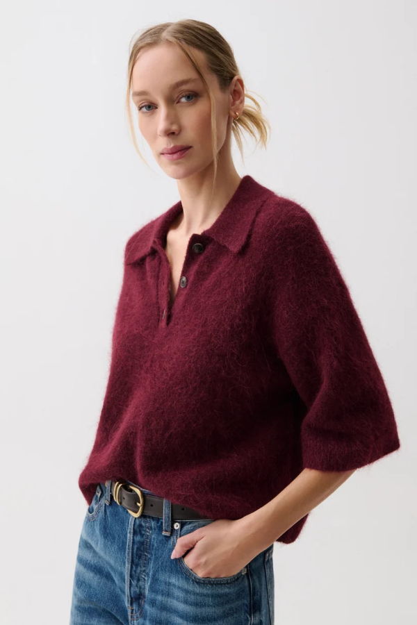 Pistola Nadya Alpaca Blend Boxy Polo Sweater - Cherry Wine