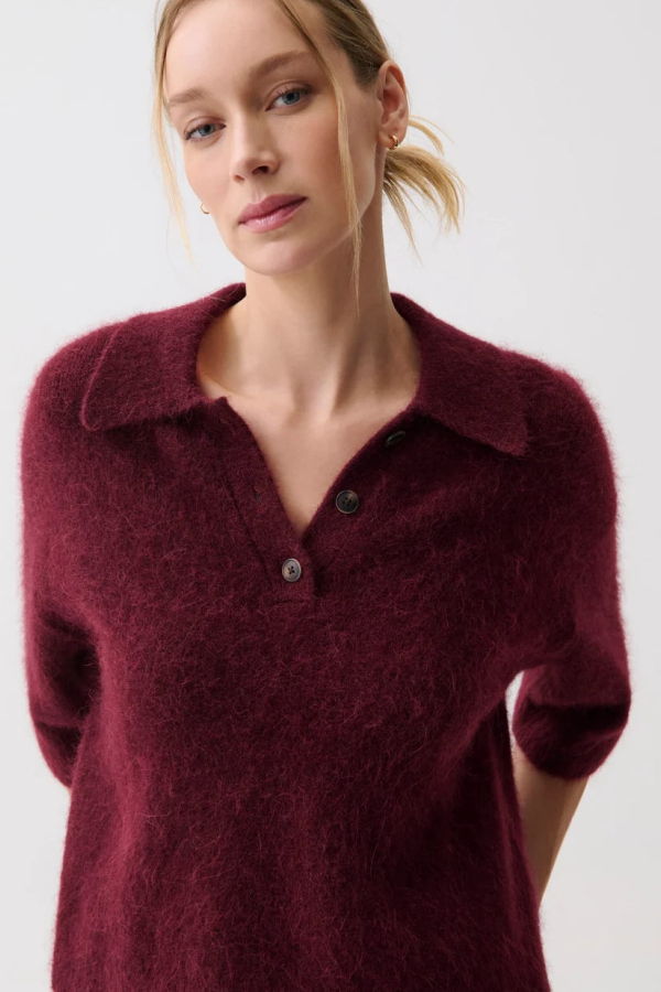 Pistola Nadya Alpaca Blend Boxy Polo Sweater - Cherry Wine
