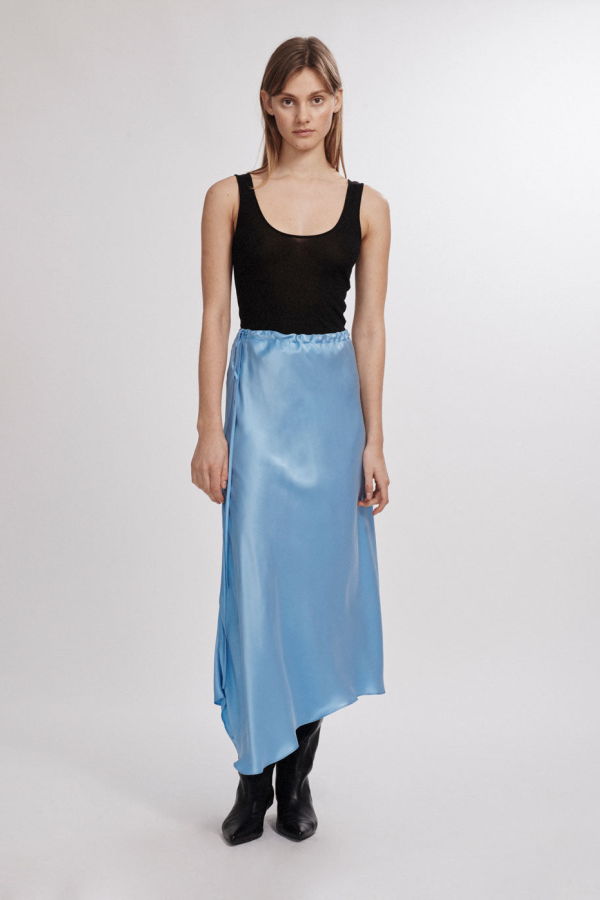 Silk Laundry Asymmetric Skirt - Airy Blue