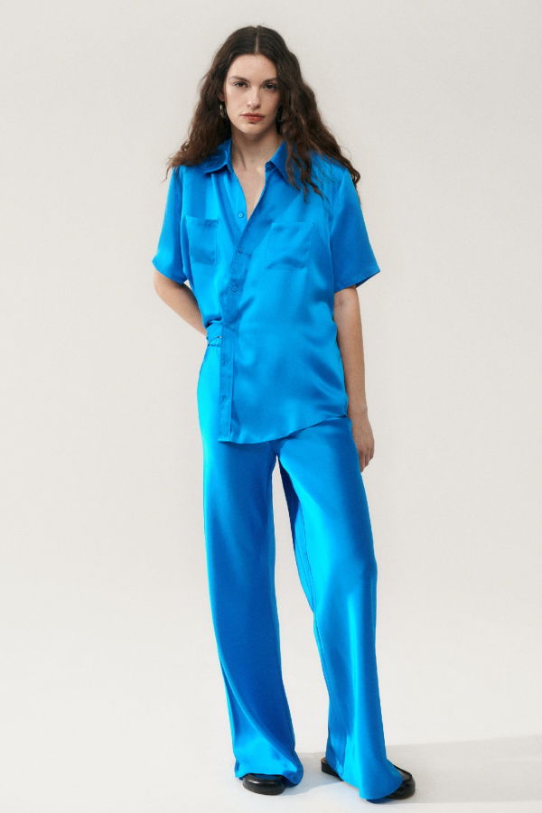 Silk Laundry Bias Cut Pants - Coast Blue