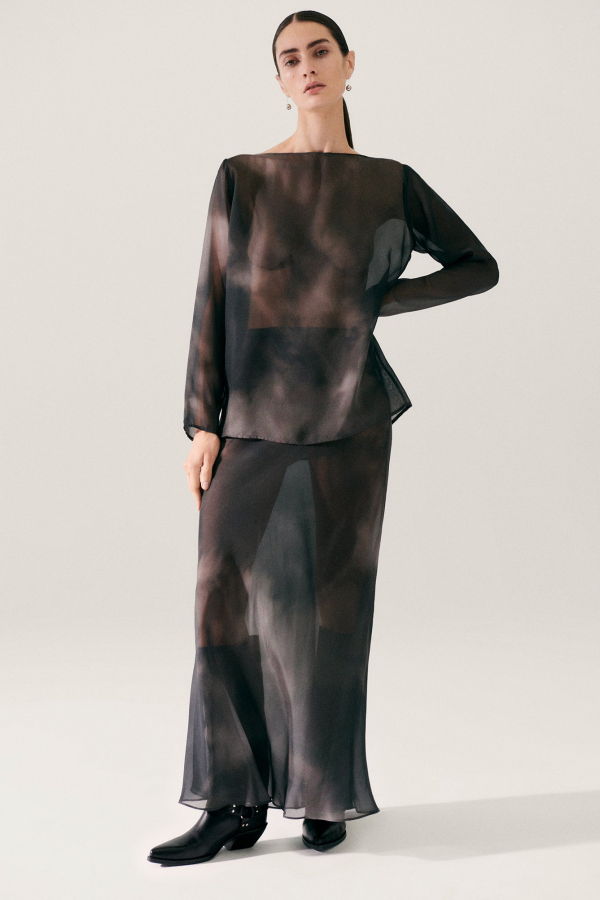 Silk Laundry Chiffon Audrey Top - Smoke