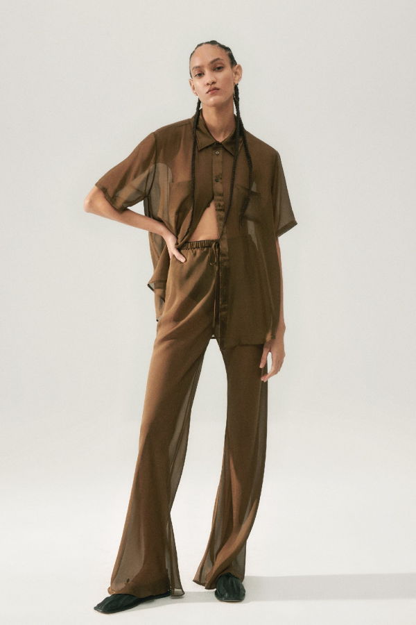 Silk Laundry Chiffon Bias Cut Pants - Dark Earth