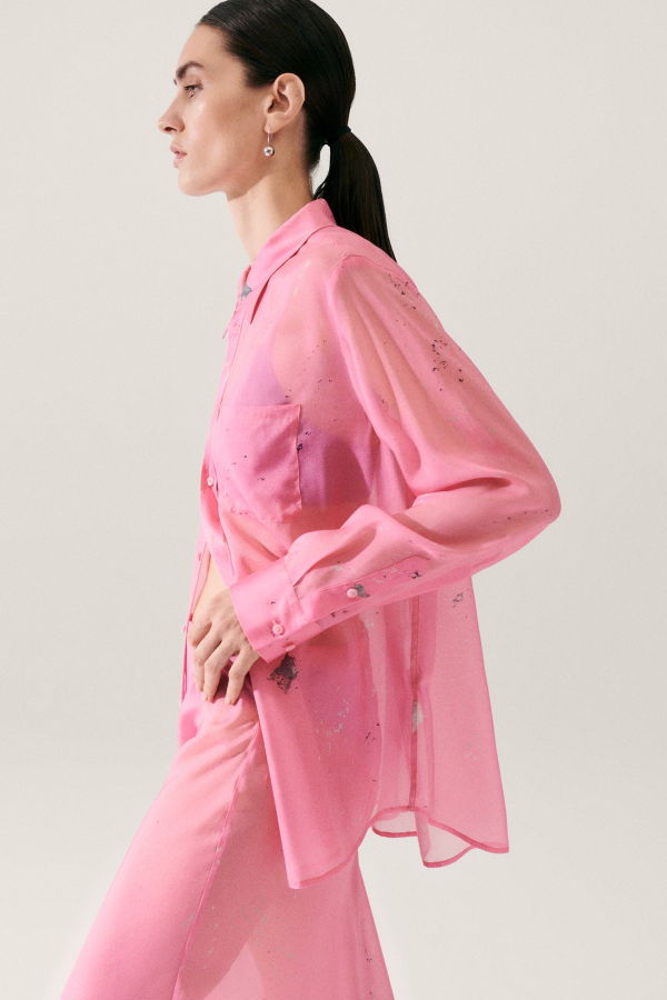 Silk Laundry Chiffon Boyfriend Shirt - Hog Wash