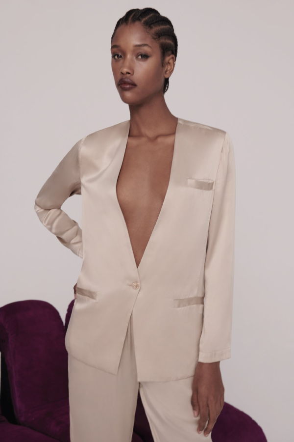 Silk Laundry Collarless Blazer - Hazelnut