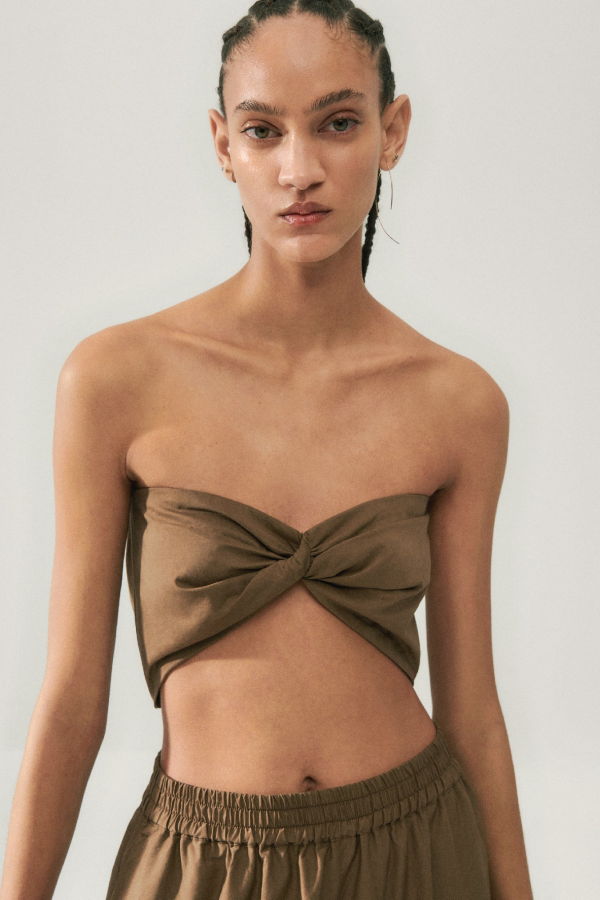 Silk Laundry Cotton Silk Twist Top - Dark Earth