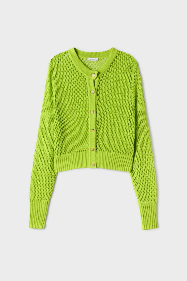 Silk Laundry Crochet Cropped Cardigan - Fern