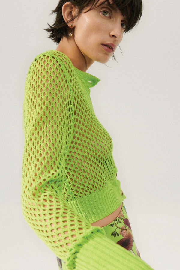 Silk Laundry Crochet Cropped Cardigan - Fern