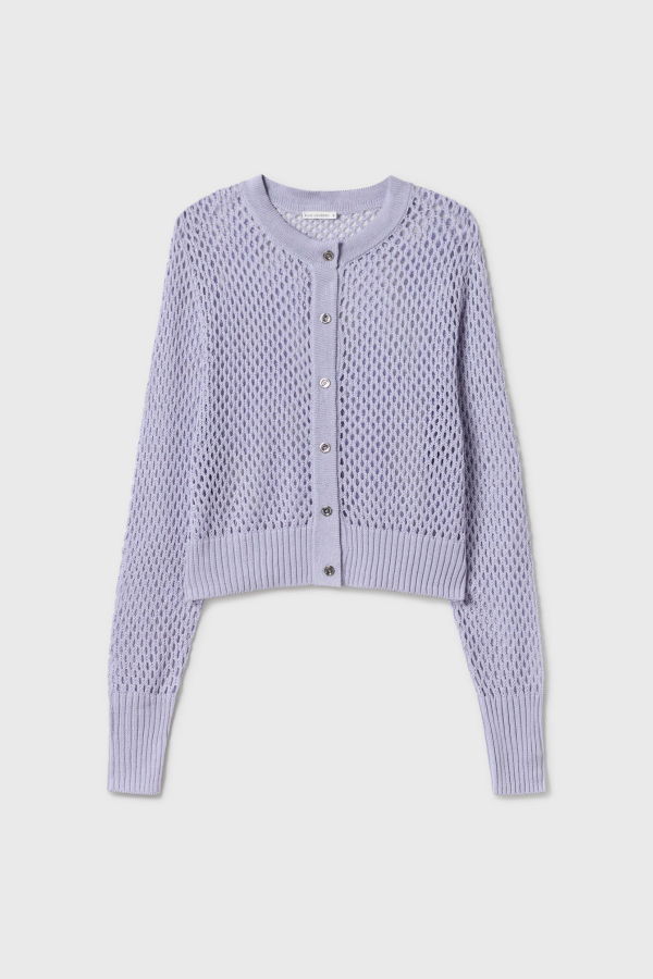 Silk Laundry Crochet Cropped Cardigan - Lavender