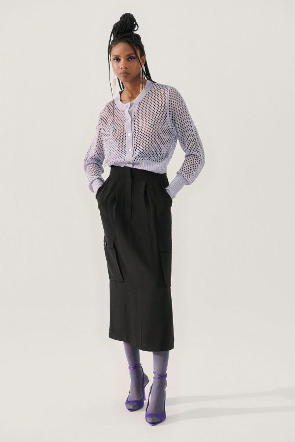 Silk Laundry Crochet Cropped Cardigan - Lavender