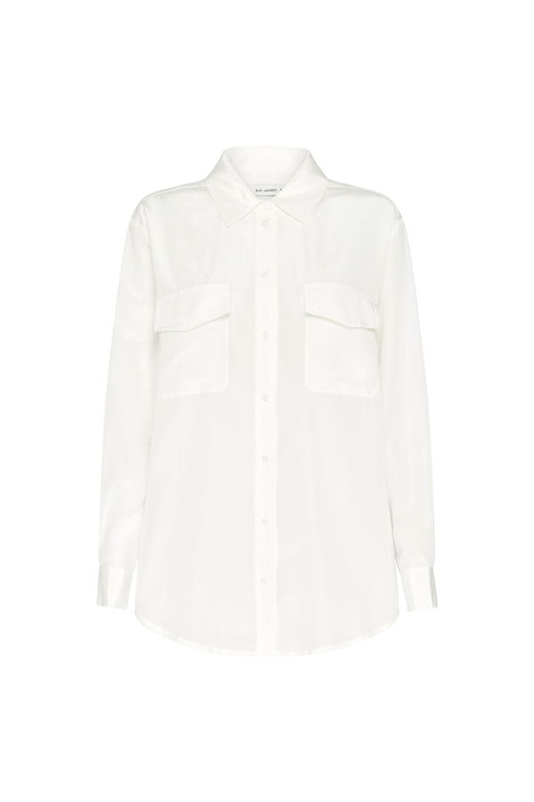 Silk Laundry Habotai Boyfriend Shirt - White